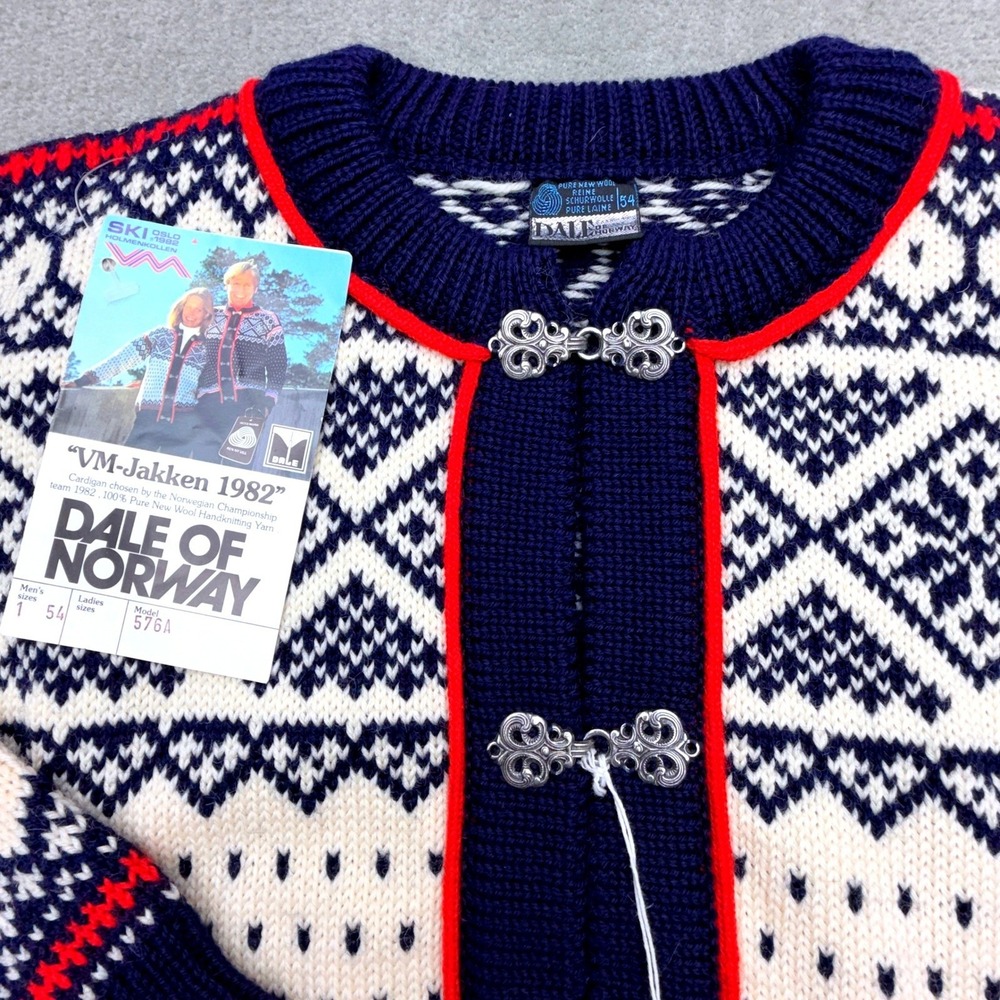 Vtg Dale of Norway VM-Jakken 1982 World Championship Wool Cardigan NWT 54 Large